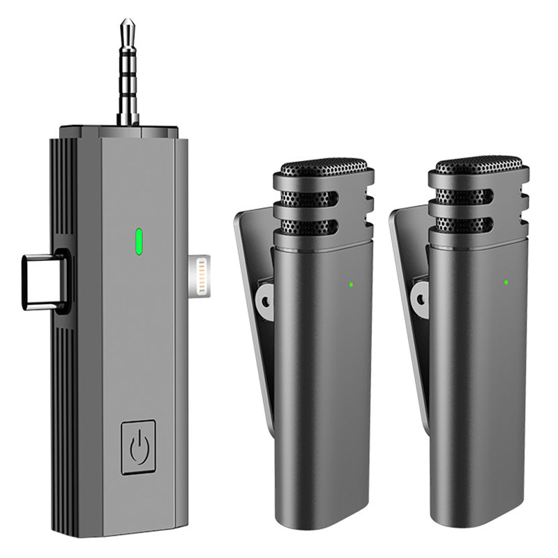 S17S Mini Lapel Clip Mic Set 3-in-1 Type-C/iPhone/3.5mm Wireless Lavalier Microphone 1 Transmitter 2 Receiver S17S Mini Lapel Clip Mic Set 3-in-1 Type-C/iPhone/3.5mm Wireless Lavalier Microphone 1 Transmitter 2 Receiver
